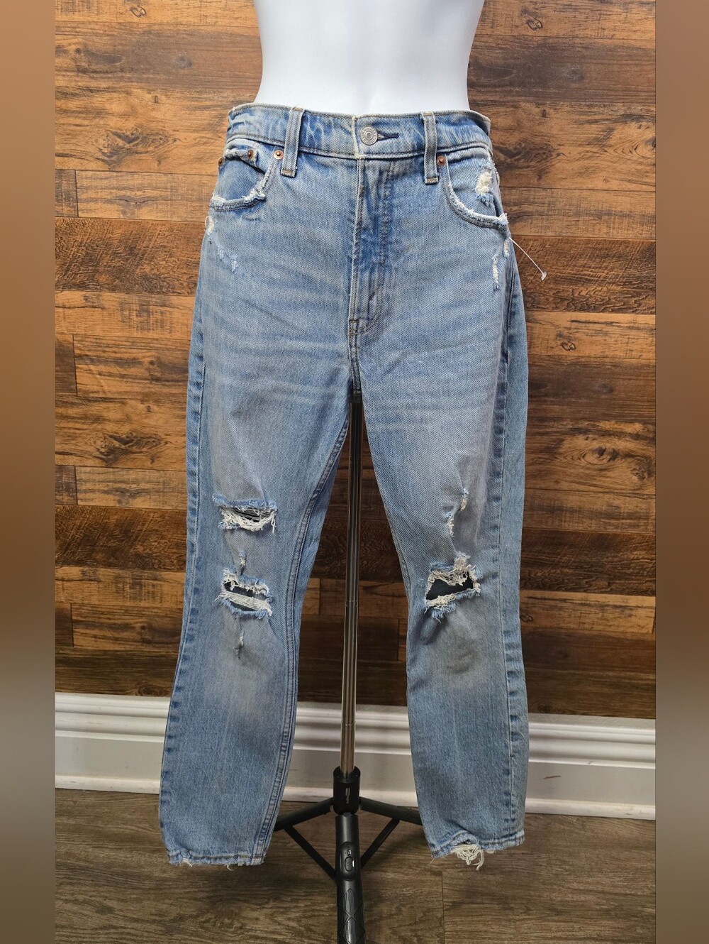 Abercrombie & Fitch Light Wash Distressed Boyfriend Jeans